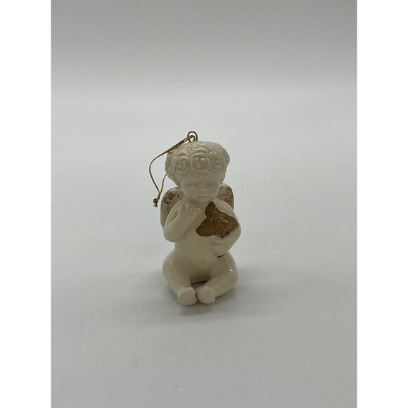 Set of 4 Ceramic White White Angel Ornaments with Gold Instruments and Wings 2" - Picture 7 of 8